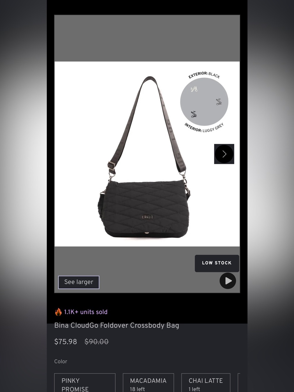 lug Quilted Black Crossbody Bag with Adjustable Strap